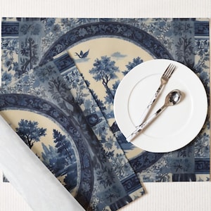 Blue Willow Placemats (Set of 4): Chinoiserie Cottage Kitchen Decor