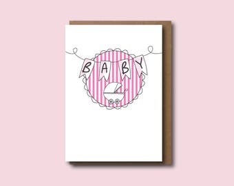 Baby girl card - new baby card - Baby pink - newborn - baby congrats