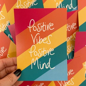 positive vibes postcard, A6 print, positivity  print, quote print, motivational print, gift for friend, quote, wall art,