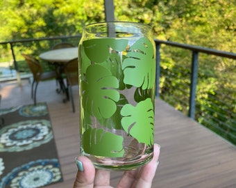 Tropical Leaves Beer Can Glass