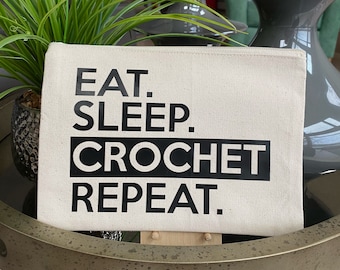 Eat Sleep Crochet Repeat Canvas Pouch