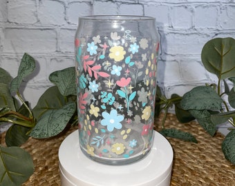 Retro Flower Beer Can Glass