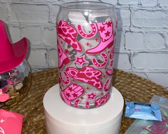 Cowgirl Beer Can Glass - Bachelorette Party Gift, Retro Cowgirl Theme, Disco Cowgirl Theme