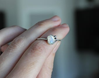 Handmade Moonstone Ring Sterling Silver | Artisan Statement Jewelry (Size 7)