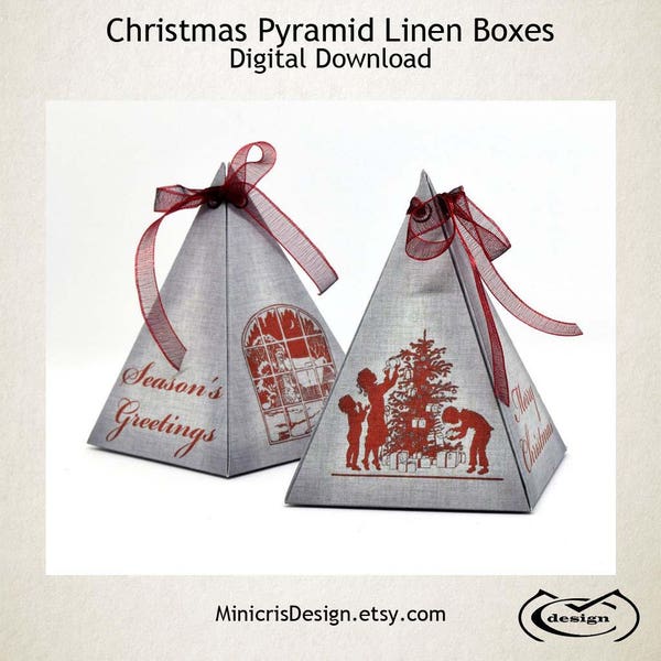 Printable Christmas Pyramid Box Linen printable box digital graphics instant download - BXCHR001