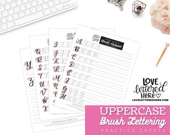 Uppercase Alphabet Practice Sheets| Hand Lettering practice |Hand lettering| Small brush pen drills| calligraphy practice template