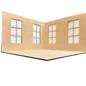 2-zijdige Room-box met 4 ramen| Poppenhuisminiatuur| Kamerbox | Miniatuur: schaal 1:12|Dioramakit | 12W x 12D x 9”H
