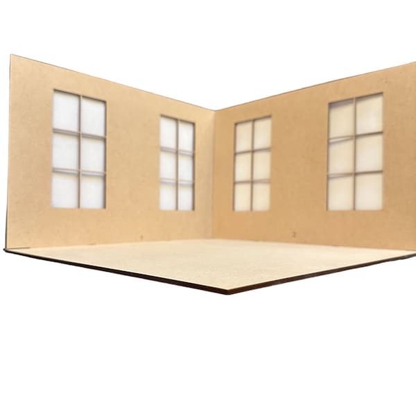 2 sided Room-box w/4 Windows| Dollhouse Miniature| Room Box | 1:12 Scale Miniature|Diorama Kit | 12W X 12D X 9”H