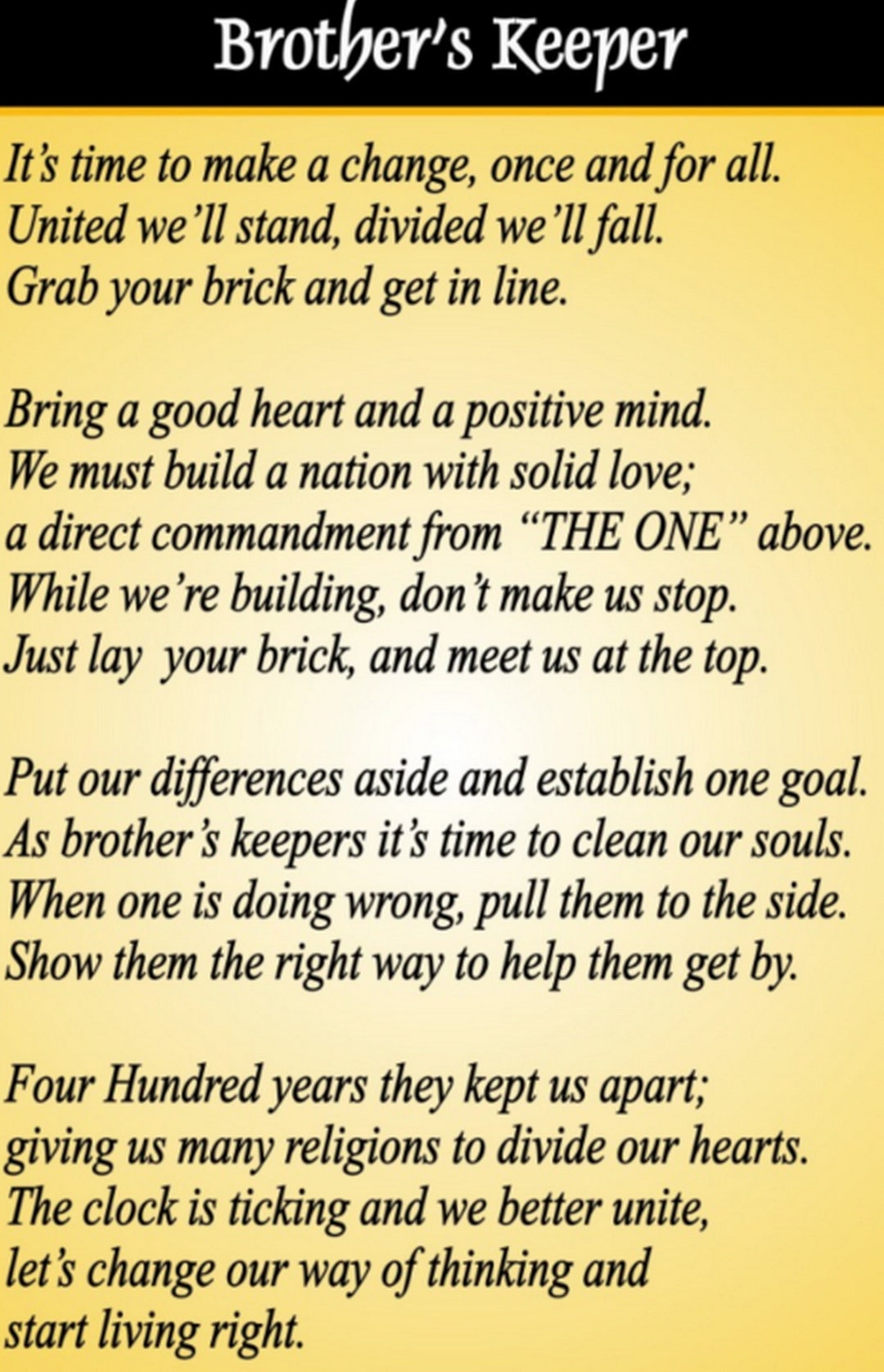 Brother's Keeper African American Art Print Inspirational Poetry With