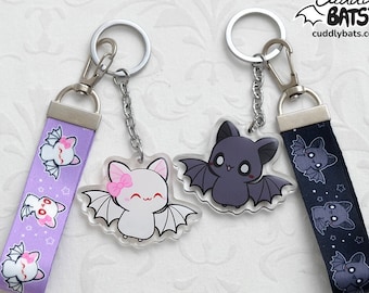 Cuddly Bats flying acrylic keychain charm