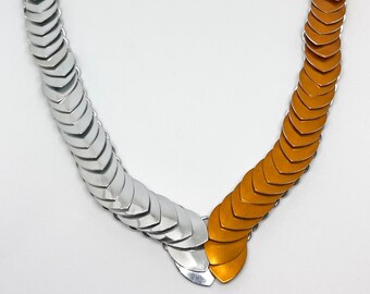 Two Tone Orange Dragon Scale Chainmaille Necklace