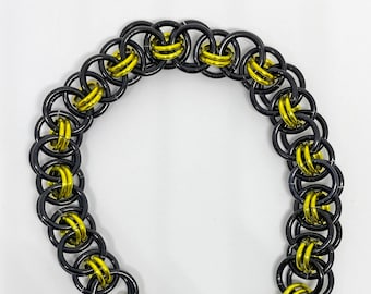 Pulsera de cota de malla de tejido de timón negro y amarillo