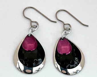Mermaid Scale Earrings in Silver/Hammered Black/Purple