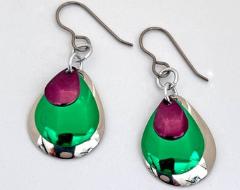 Mermaid Scale Earrings in Silver/Green/Purple