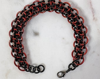 Dragonsteps Chainmaille Bracelet in Rust Red and Black