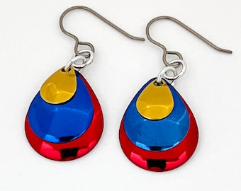 Mermaid Scale Earrings in Red/Blue/Yellow