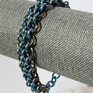 Dragonsteps Chainmaille Bracelet in Bronze and Sky Blue image 3