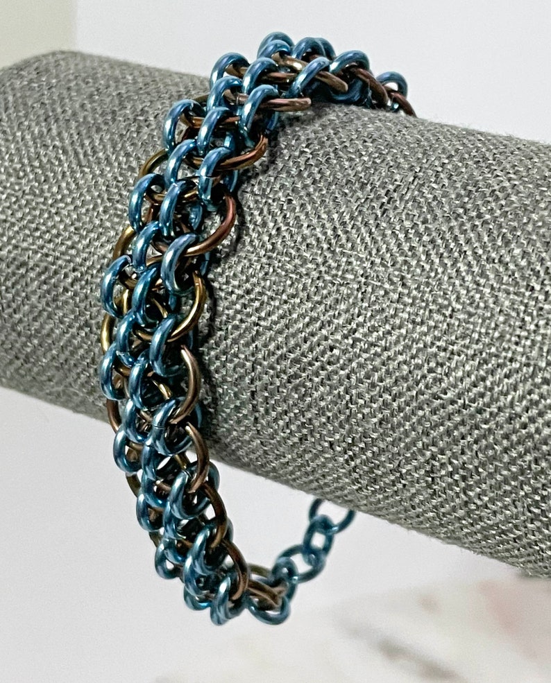 Dragonsteps Chainmaille Bracelet in Bronze and Sky Blue image 3