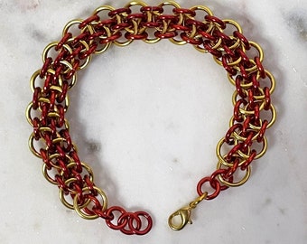 Dragonsteps Chainmaille Bracelet in Gold and Red