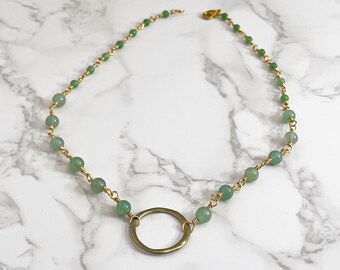 Wire Wrapped Grüner Aventurin Halskette in Gold
