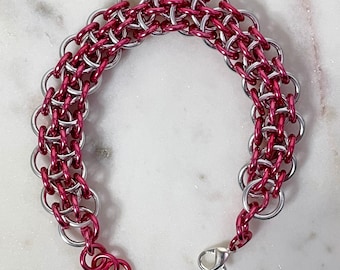 Dragonsteps Chainmaille Armband in Silber und Pink