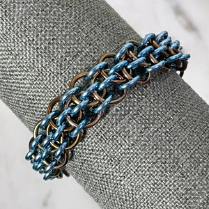 Dragonsteps Chainmaille Bracelet in Bronze and Sky Blue image 2