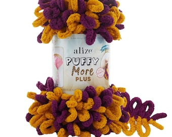 Alize Puffy More Plus, Suede Texture, Yarn Plush, Baby Yarn, Blanket Yarn, Plaid Yarn, Easy Finger Knitting Yarn, No Hook, No Needle