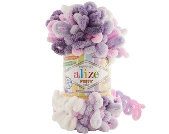 Alize Puffy Color, Blanket Yarn, Baby Yarn, Velvet Yarn, Bulky Yarn, Easy Knitting Yarn, No Hook, No Needle, Finger Yarn, Multicolour Yarn