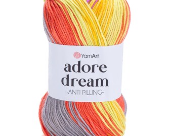 YarnArt Adore Dream, Hilo para tejer, Hilo para crochet, Hilo para bebé, Hilo antibolitas, Hilo suave, Hilo acrílico 100 % antibolitas, Hilo multicolor