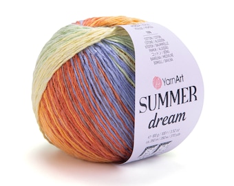 YarnArt Summer Dream, Glittery Yarn, Multicolor Knitting Yarn, Summer Yarn, Sparkly Yarn, Shawl Yarn, 70% Cotton Yarn, Bright Yarn