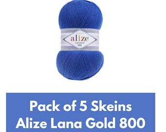 Pack of 5 Skeins Alize Lanagold 800, 5 Balls Package, Pullover Yarn, Wool Yarn, Acrylic Yarn, Crochet Yarn, Knitting Yarn, Soft Yarn