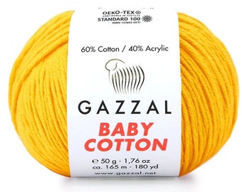 Gazzal Baby Cotton, Cotton Yarn, Knitting Yarn, Crochet Yarn, Baby Yarn, Gazzal Yarn, Hypoallergenic Yarn