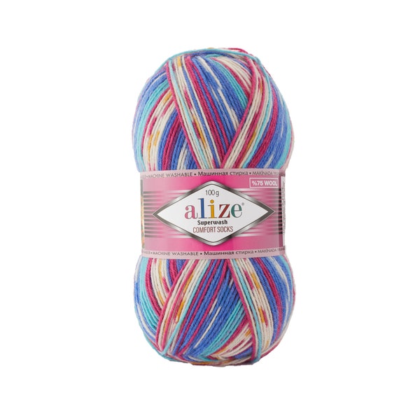 Alize Superwash Comfort Socks, Wool Yarn, Multicolor Yarn, Self Striping Sock Yarn, Batik Yarn, Sock Yarn, Ethno Yarn, Blanket Yarn