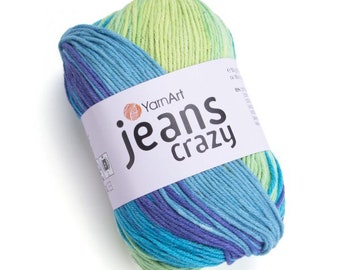 YarnArt Jeans Crazy, Fil Amigurumi multicolore, Fil à tricoter, Fil de couverture, Fil pour bébé, Fil d’été, Fil doux, Fil acrylique
