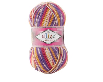 Alize Superwash Comfort Socken, Wollgarn, Multicolor Garn, Farbverlaufssockenwolle, Batik Wolle, Sockenwolle, Ethno Wolle, Decken Wolle