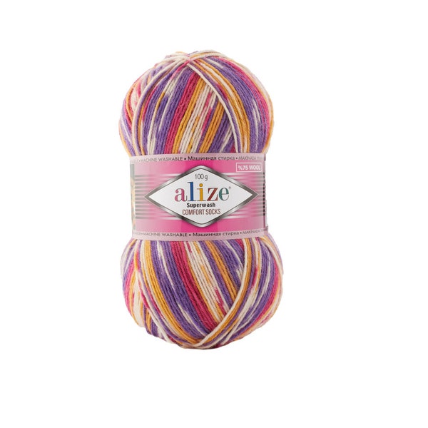 Alize Superwash Comfort Socken, Wollgarn, Multicolor Garn, Farbverlaufssockenwolle, Batik Wolle, Sockenwolle, Ethno Wolle, Decken Wolle