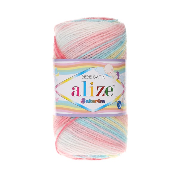 Alize Sekerim Bebe Batik, Hand Knitting Yarn, Crochet Yarn, Soft Acrylic Yarn, Baby Yarn, Multicolor Yarn, Rainbow Yarn, Cardigan Yarn