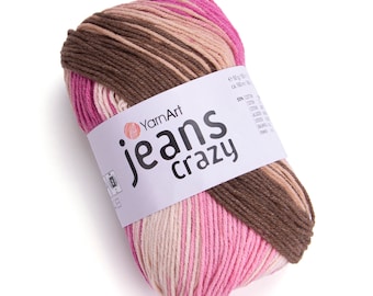 YarnArt Jeans Crazy, Fil Amigurumi multicolore, Fil à tricoter, Fil de couverture, Fil pour bébé, Fil d’été, Fil doux, Fil acrylique