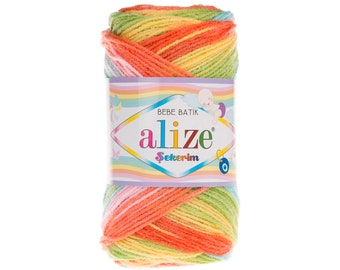 Alize Sekerim Bebe Batik, Hand Knitting Yarn, Crochet Yarn, Soft Acrylic Yarn, Baby Yarn, Multicolor Yarn, Rainbow Yarn, Cardigan Yarn