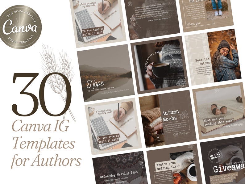 30 Canva Templates for Authors and Writers, Square Templates, Cozy