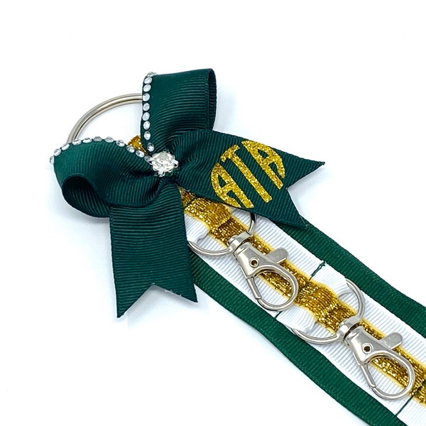 Cheer Bow Holder - Green | Personalized Rhinestone Bling Backpack Cheer Bow Holder for Hair Bows, custom colour options