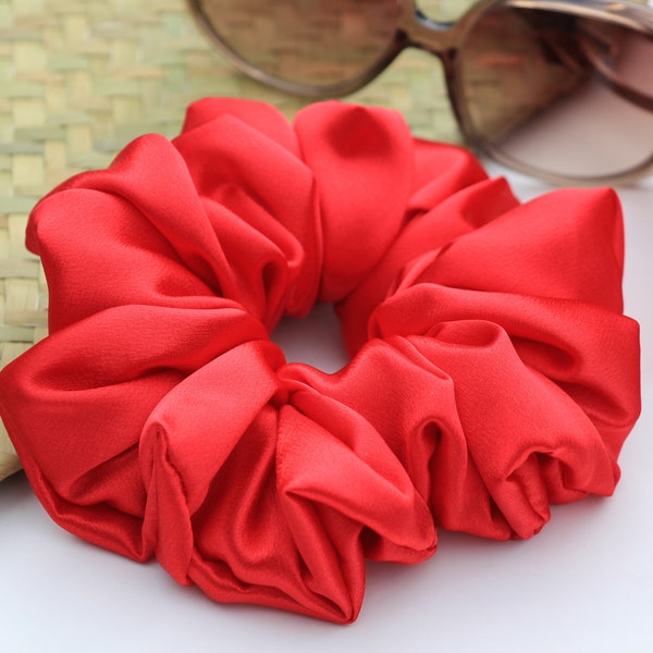 Extra Large Satin Scrunchie - Red | Jumbo Full Oversized Red Thick Hair Scrunchies