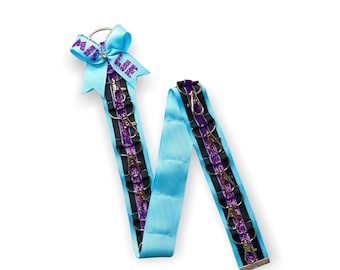 Personalized Cheer Bow Holder – 15-Clasp Medium Ribbon Organizer with Rhinestone Adorned Small Accent Bow