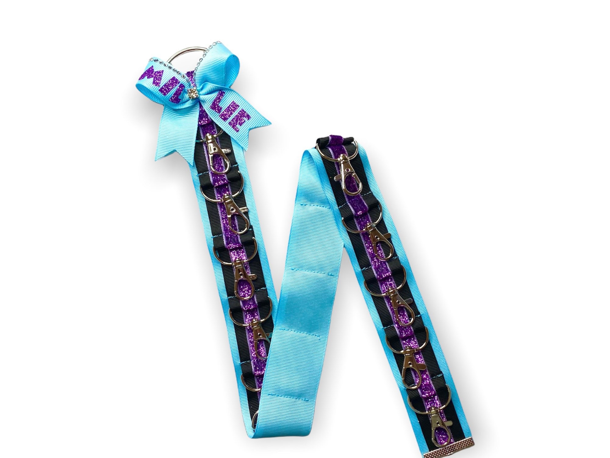 Cheer Bow Holder, 15-Clasp Hairbow Organizer, Customizable Colors, Rhinestone Accent Bow