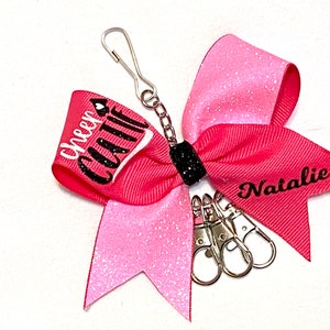 Cheer Cutie Bow Keychain | Key Ring Purse Charm with Extra Clasps, Personalized Gift, choose your colours