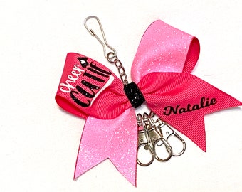 Cheer Cutie Bow Keychain | Key Ring Purse Charm with Extra Clasps, Personalized Gift, choose your colours