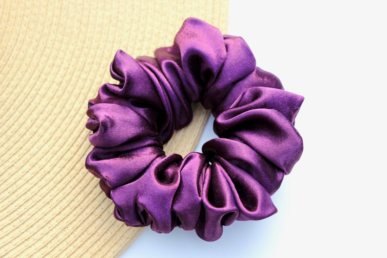 Large Satin Scrunchie Plum Boho Chic Thick Hair Scrunchies Etsy