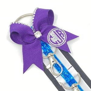 Backpack Cheer Bow Holder, 5-Clasp | Personalized Cheer Bow Holder with Mini Accent Bow and Rhinestone Details