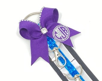 Personalized Cheer Bow Holder, 5-Clasp Backpack Ribbon Organizer with Rhinestone Mini Bow