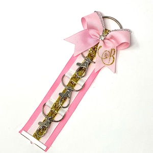 Backpack Mini Bow Holder - Fun Size 3-Clasp | Personalized Cheer Bow Holder with Mini Accent Bow and Rhinestone Details, choose your colours